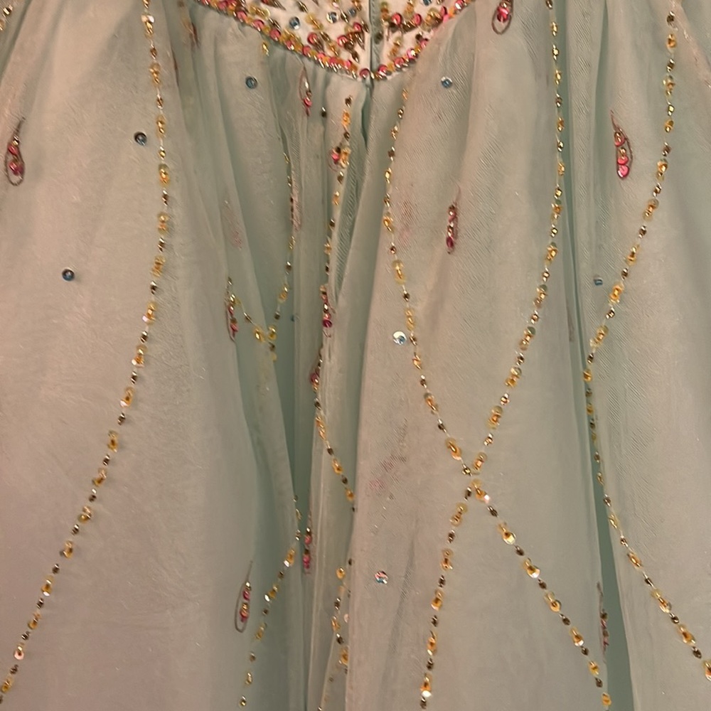 Precious Formals Ball Gown with Peacock Inspired Bodice Beading - Picture 6 of 7